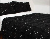 Handmade Moroccan Wedding Handira Blanket Black with Metal Sequins