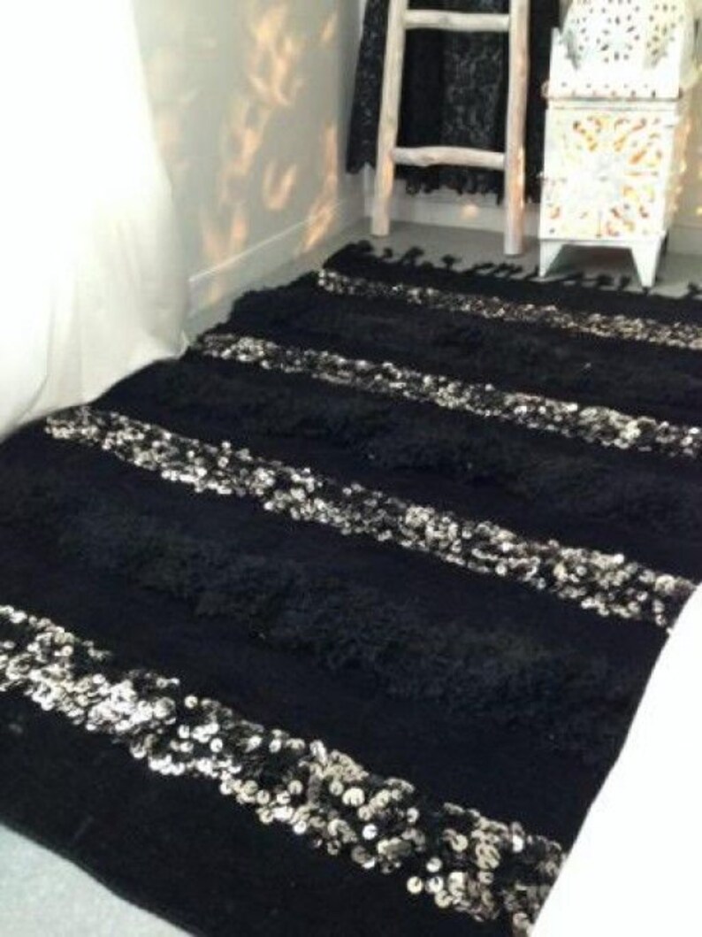 Moroccan Wedding Blanket Handira Black With Metal Sequins Etsy Canada
