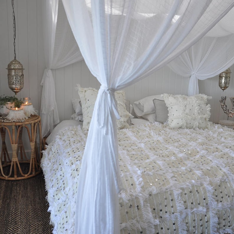 2 Pillows BEST QUALITY GUARANTEED Handmade Moroccan Wedding Handira Blanket with Metal Sequins