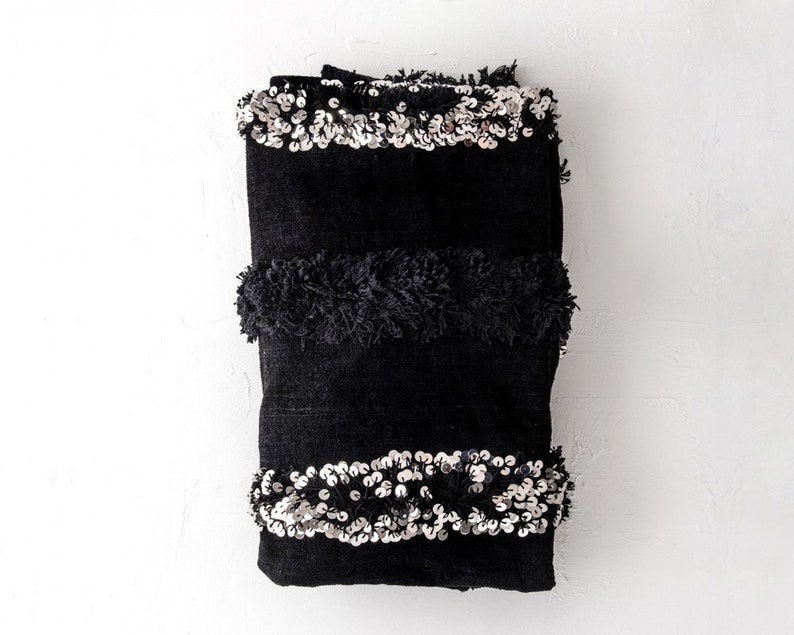 Moroccan Wedding Blanket Handira Black With Metal Sequins Etsy Canada
