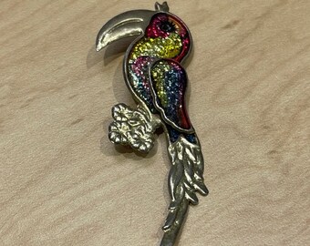 Gold Tone and Multi Colored Bird Brooch