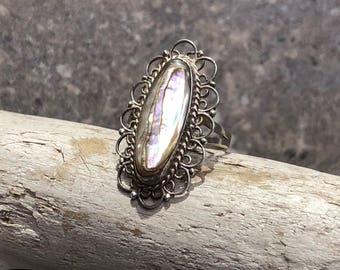 Vintage Sterling Silver and Abalone Ring Size 7