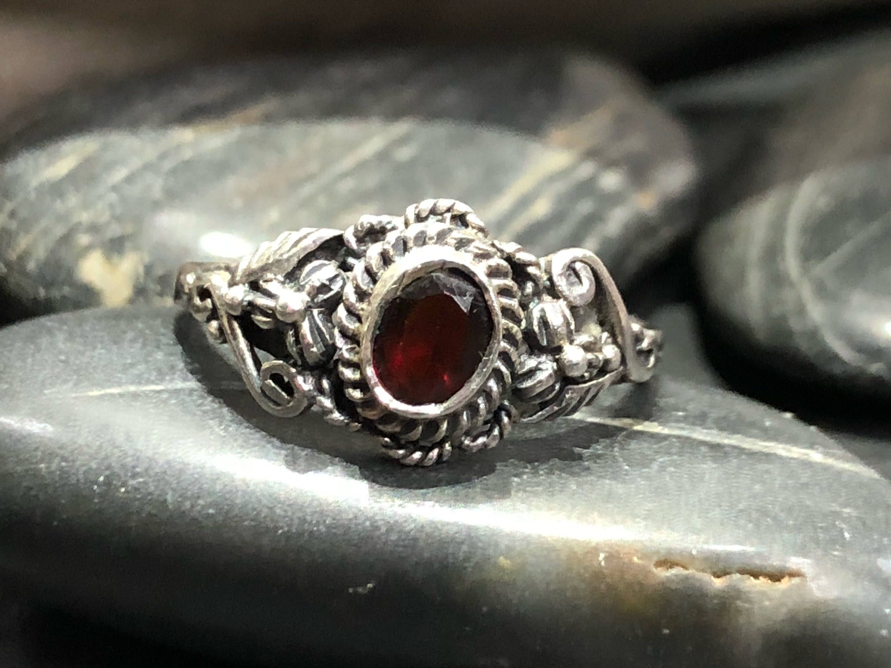 Vintage Garnet and Sterling Silver Ring Size 7 | Etsy