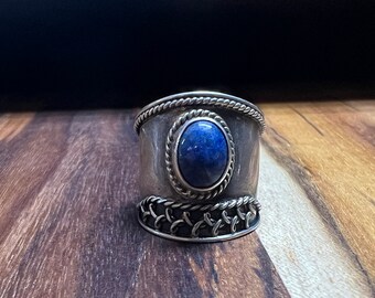 Bague tendance vintage en argent sterling et lapis bleu taille 6,5