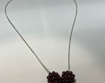 Zoe B Sterling Silver Adjustable Necklace with Garnet Bead Cluster Heart