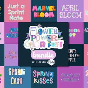 Flower Power Color Font Bundle, Cricut Fonts, Silhouette Fonts