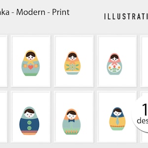 Matryoshka Modern Printable Art, Children Prints, Kids Decor, School Poster, Classroom Decor, Playroom Decor, Party Decoration