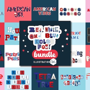 Pacote de fontes coloridas vermelho, branco e azul, fontes Cricut, fontes Silhouette