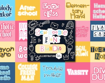 Sch-Doodle-lettertypenbundel, Cricut-lettertypen, Silhouette-lettertypen, Docentlettertypen, Schoollettertypen