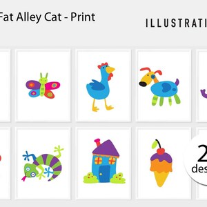 Chicken Fat Alley Cat Printable Art, Children Prints, Kids Decor, School Poster, Classroom Decor, Playroom Decor, Baby Shower