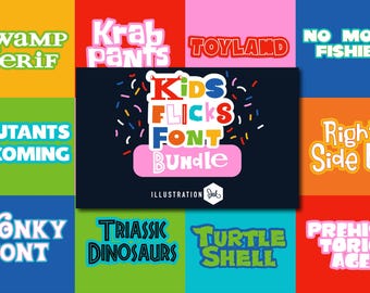 Kids Flicks-lettertypenbundel, Cricut-lettertypen, Silhouette-lettertypen, lettertypen voor docenten, schoollettertypen