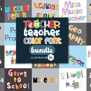 Teacher Teacher Color Font Bundle, Cricut Fonts, Silhouette Fonts
