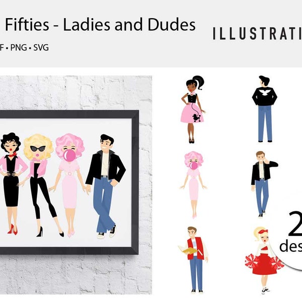 Fabulous Fifties Ladies and Dudes - SVG Cut Files, For Cricut, For Silhouette, ai, dxf, eps, pdf, png