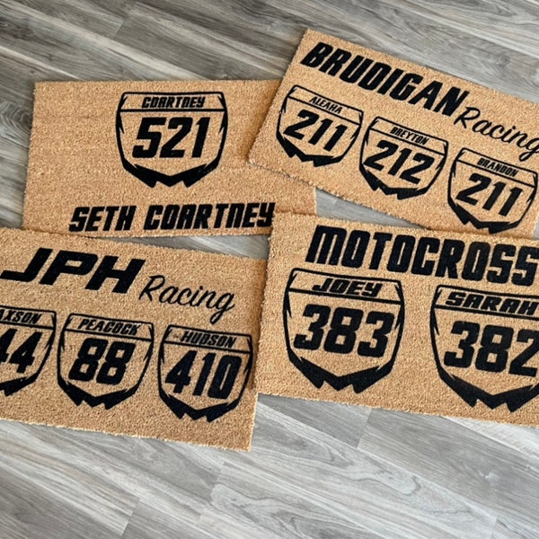 Personalized Motocross Doormat "Moto Mat" (1-3 Number Plates)