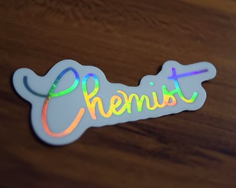 Chemicus holografische script sticker//2,6" x 1,3"//wetenschap sticker//wetenschap laptop sticker