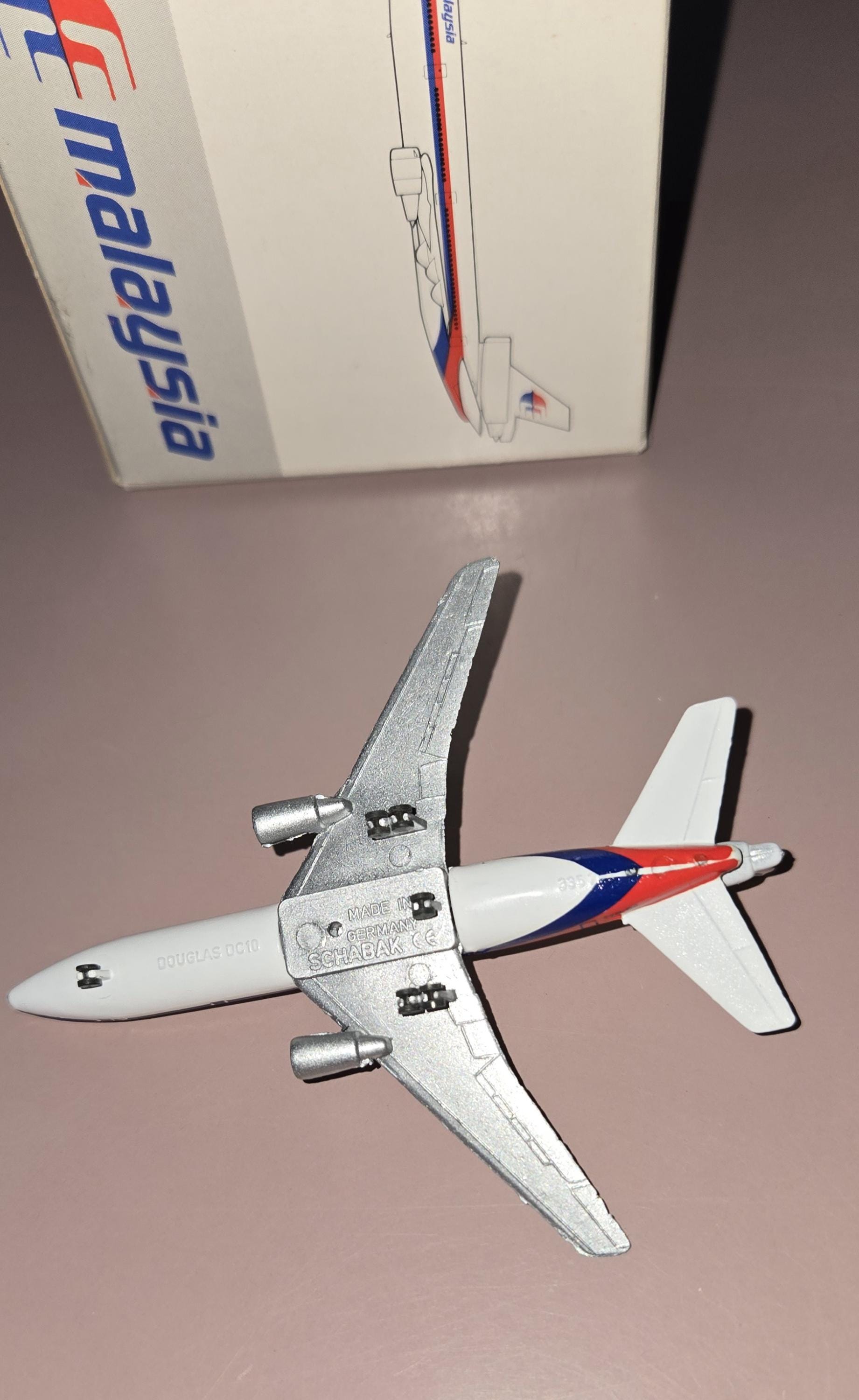 Douglas DC-10 Malaysia Airline Schabak Miniature Die Cast Airplane