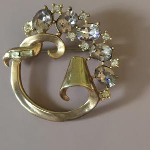 Goldtone and Clear Rhinestones Round Brooch Pin