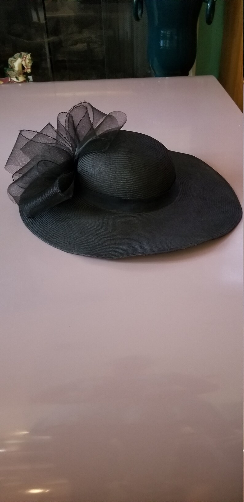 Made in USA Black Vintage Weaved Formal ChurchSun with Multi Ribbon Bow by TOP This Inc