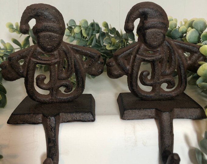 Vintage Cast Iron Elf Stocking Holders Mantle Etsy