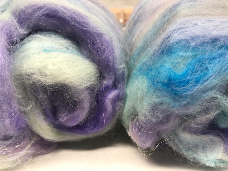Luxury art batts for spinning or felting 5.4 oz set of 2 batts hand dyed in color daydreaming