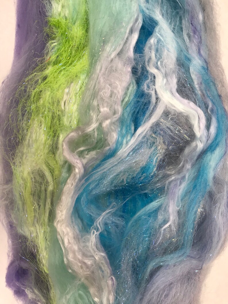 Luxury art batts for spinning or felting 5.4 oz set of 2 batts hand dyed in color daydreaming