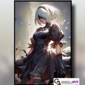Nier Automata Poster, Android 2B wall art print, Video Game Poster, Game Room Decor, Nier Android 2B fan gift, video game poster