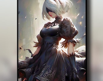 Póster de Nier Automata, impresión de arte mural de Android 2B, póster de videojuego, decoración de sala de juegos, regalo para fan de Nier Android 2B, póster de videojuego