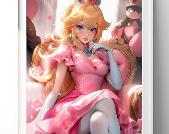 Poster della Principessa Peach / Poster della Principessa Toadstool / Stampa d'arte Nintendo / Arte della parete dei videogiochi / Regali per i giocatori / Regali per lei