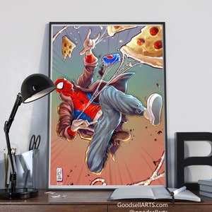 Póster de Spiderman Spiderverse / Póster de Peter B. Parker / Arte mural de Marvel / Impresión de Spider Verse / Regalos de Marvel para hombres / Impresión artística de Peter Parker imagen 4