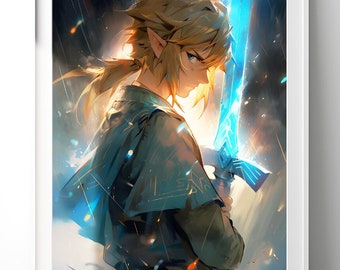 Link Poster | Legend of Zelda Gift | Zelda art print | Link Wall Art | Gamer Gift | Breath of the Wild Art Print | Tears of the Kingdom