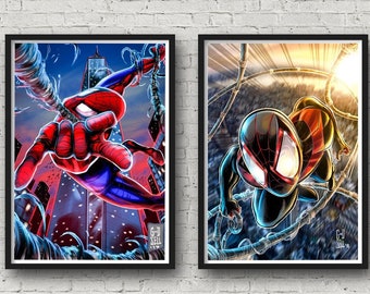Spider-Man Two Poster Set | Miles Morales and Peter Parker | Spider-Man Art prints | Spider man Gift