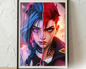 Arcane Vi and Jinx Poster | League of Legends Wall Art | Jinx Arcane Print | Vi Wall Decor | Gamer Room Decor | LoL Gift | Anime Art