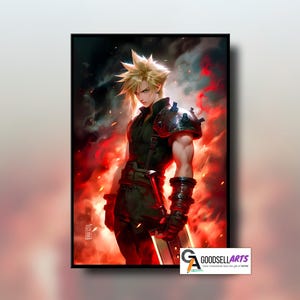 Cloud Strife Poster Druck | Final Fantasy 7 Poster | Wolke FF7 Remake | Final Fantasy Gaming Dekor | Wandbild Wolke | Cloud Strife Kunstdruck