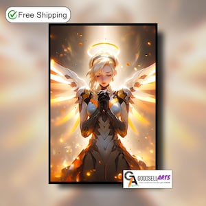 Mercy-poster, Hero Mercy-kunstprint, Mercy Angel-poster, gameposter, videogameposter, gamerroomdecor, Mercy OW-cadeau