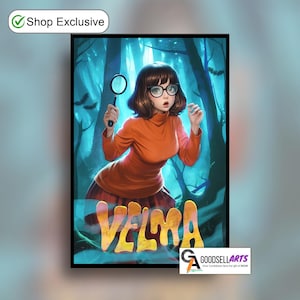 Poster | Velma Cartoon Kunstdruck | TV-Show Wandkunst | Retro Cartoon Plakat | Popkultur | 70er 80er Jahre Zeichentrickfilme | Velma Geschenk