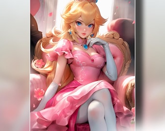 Princess Peach Poster | Super Mario Art Print | Nintendo Wall Art | Gamer Room Decor | Video Game Print | Pink Gaming decor | Toadstool
