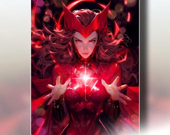 Scarlet Witch Art Print | Wanda Maximoff Poster | Marvel Comic Wall Art | Gamer Room Decor