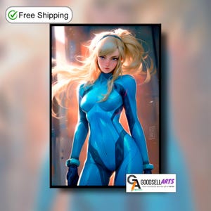 Póster de Samus Zero Suit Metroid, regalo de videojuego, arte de fan de Metroid, impresión de Samus Aran, decoración de sala de juegos para fans de Nintendo, regalo de Samus para gamers