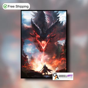 Monster Hunter Poster, Elder Dragon, Fantasy Gaming Wall Art, Safi'jiiva, Gamer Room Decor, Video Game Art, Monster Hunter Fan Gift