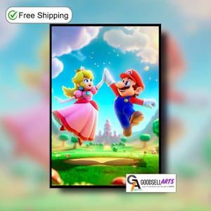 Mario and Peach Poster, Princess Toadstool poster, Super Mario Bros Poster, Video Game Wall Art, Gamer Gifts, Nintendo fan poster, game room