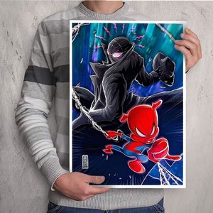 SPIDERMAN Noir Spider Ham POSTER / Into the Spider Verse Marvel Wall Art Print Marvel Gifts for Men Miles Morales Superhero Spiderman Art image 2