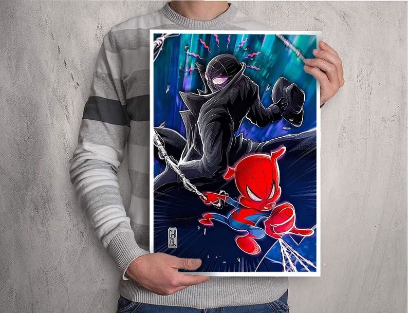 SPIDERMAN Noir Spider Ham POSTER / Into the Spider Verse Marvel Wall Art Print Marvel Gifts for Men Miles Morales Superhero Spiderman Art image 2