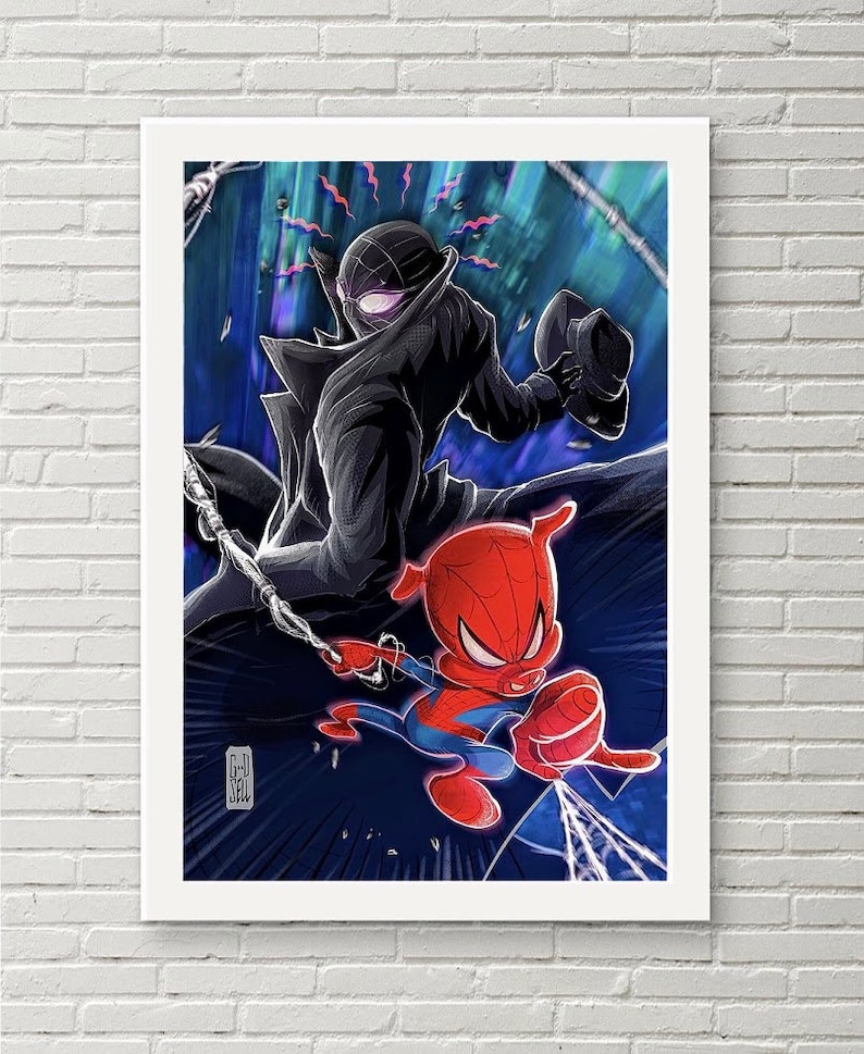 SPIDERMAN Noir Spider Ham POSTER / Into the Spider Verse Marvel Wall Art Print Marvel Gifts for Men Miles Morales Superhero Spiderman Art image 1