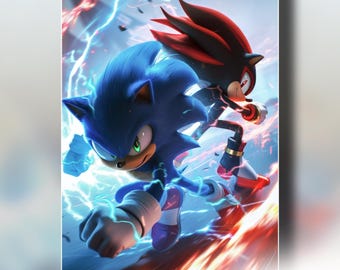 Sonic and Shadow Poster | Sonic the Hedgehog Movie Wall Art Print, Video Game Art, Retro Gamer, Sega Sonic Fan gift