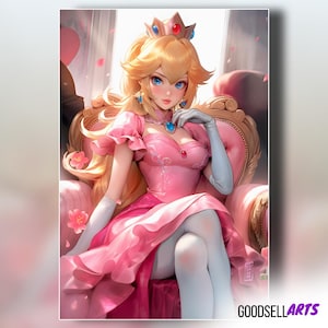 Princess Peach Art Print, Princess Toadstool Video Game Poster, Princess Peach Gift, Retro Nintendo Gifts | Super Mario Bros Decor