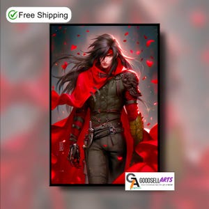 Vincent Valentine Final Fantasy 7 poster | Vincent FF7 art print | Vincent Gaming poster | FF7 remake rebirth | Gamer Room Decor | ff7 gift
