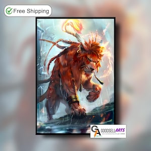 Red 13 Final Fantasy Poster, FF7 Rebirth Wall Art Print, Gaming Decor, Red XIII art print | Game room decor, Gamer gift