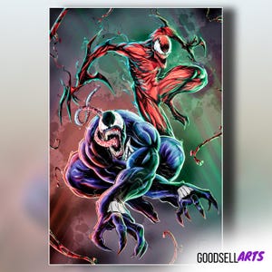 Venom and Carnage Art Print | Symbiote Poster | Marvel Wall Art | Eddie Brock | Spider-Man Comic Decor | Anti-Hero Gift | Geek Room Art