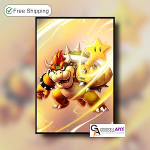 Impresión de póster de Bowser Mario, arte mural de King Koopa, decoración de videojuegos de Nintendo, regalos de jugador para fanáticos de Nintendo, arte de fan de Bowser de Super Mario Bros.