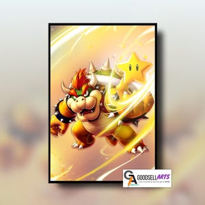 Bowser Mario Poster Print, King Koopa wall art, Nintendo Video Game Decor, Gamer Gifts for Nintendo fan, Super Mario Bros Bowser fan art